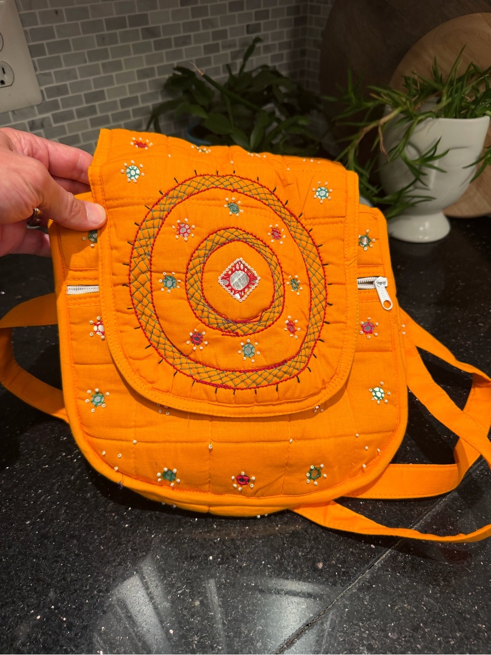 Orange Fabric Crossbody Small Bag